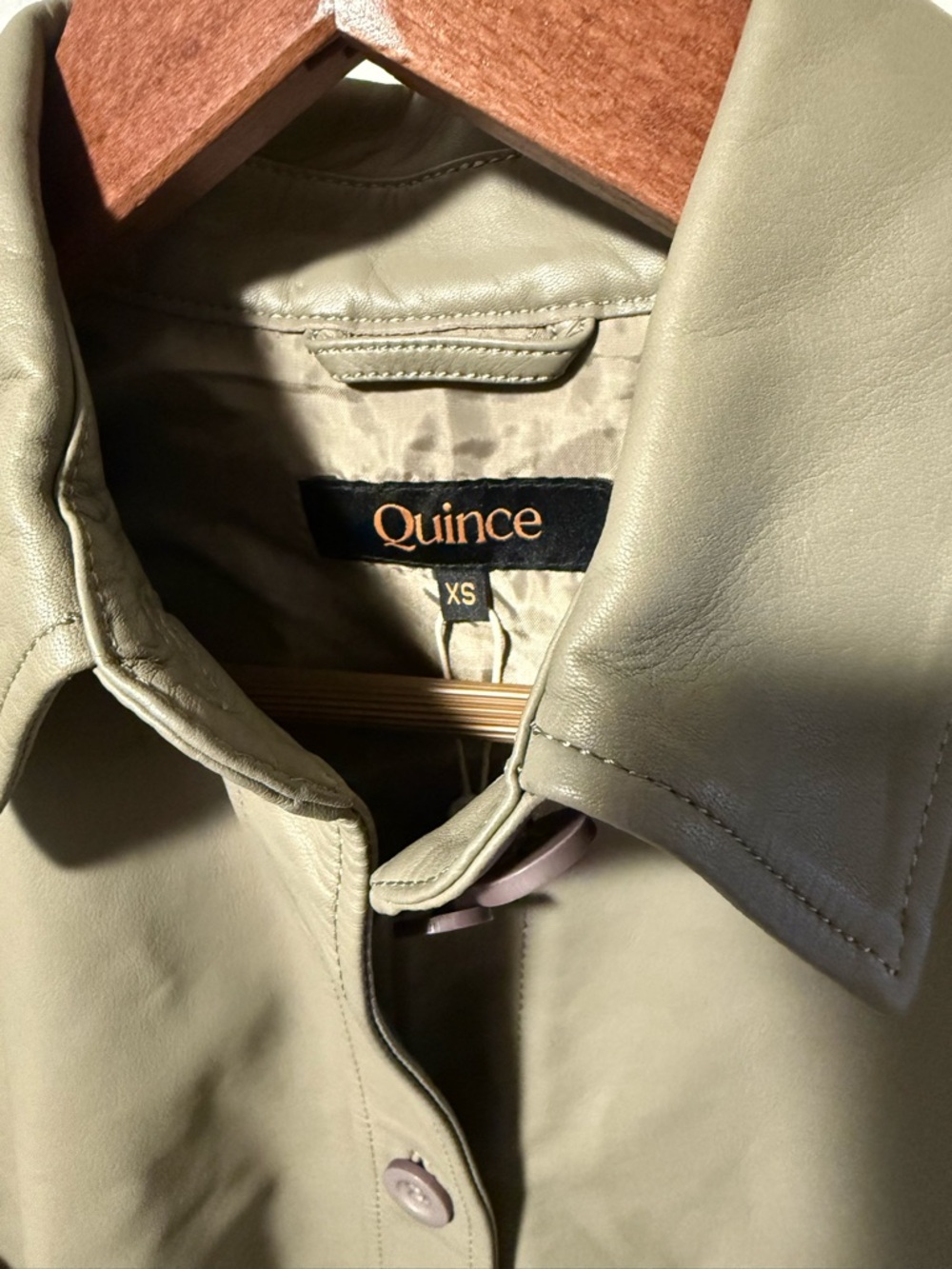 Quince Olive-Tone Leather Button-Up Jacket - Picture 3 of 6